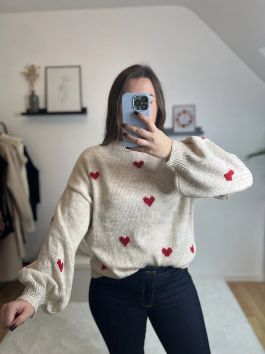 Pull FLORA coeur rouge