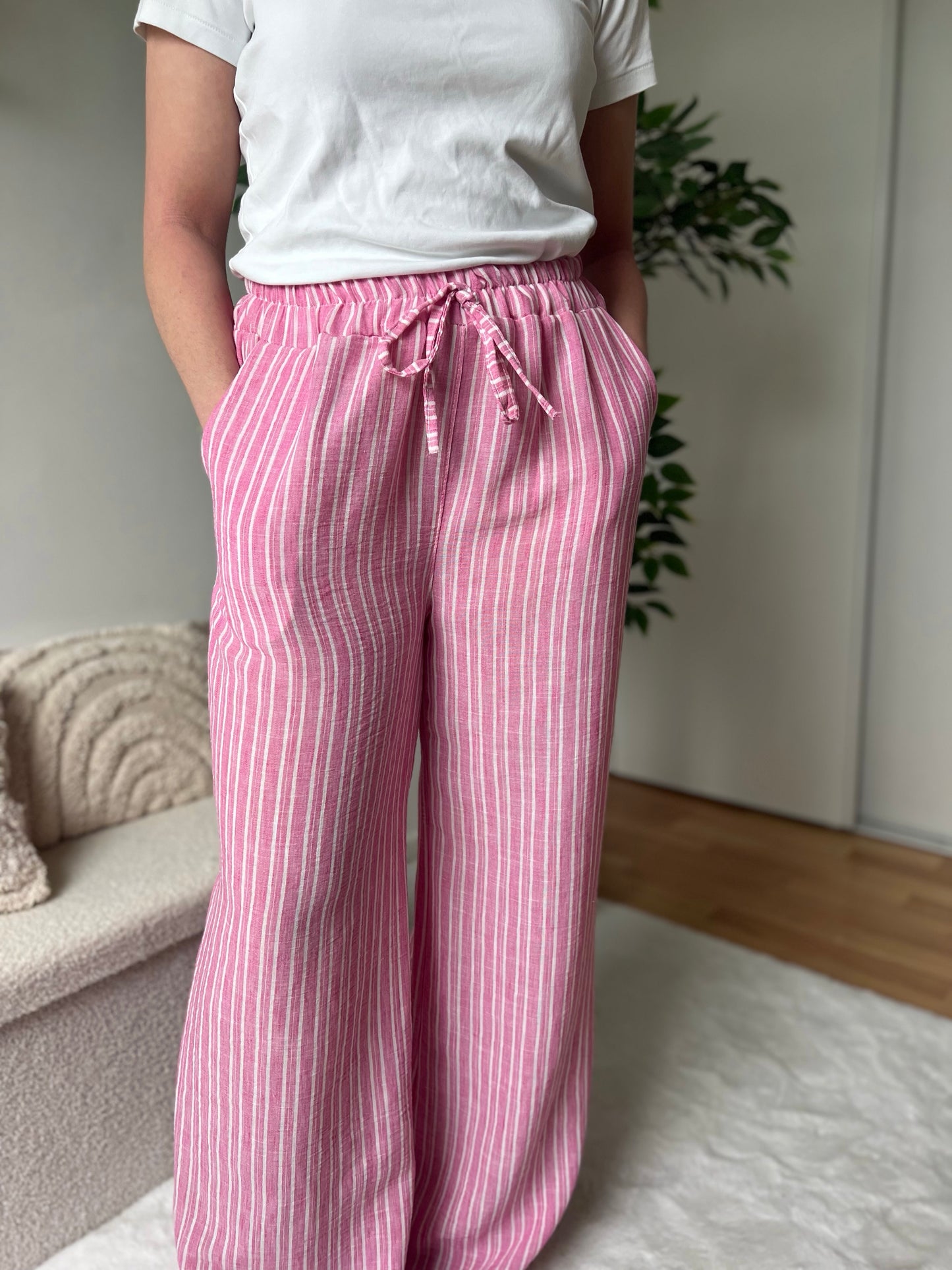 Pantalon rayé ARIA rose