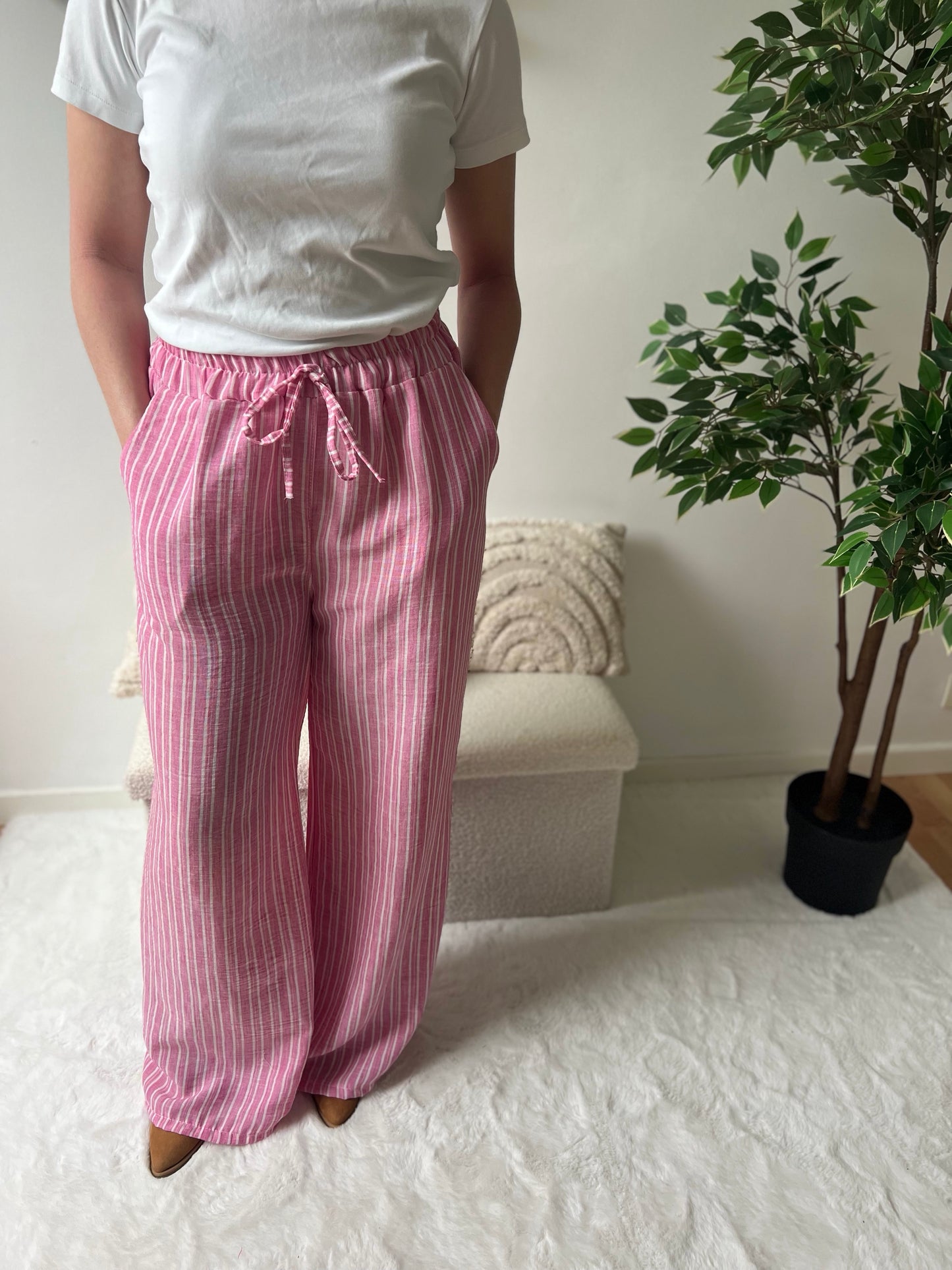 Pantalon rayé ARIA rose