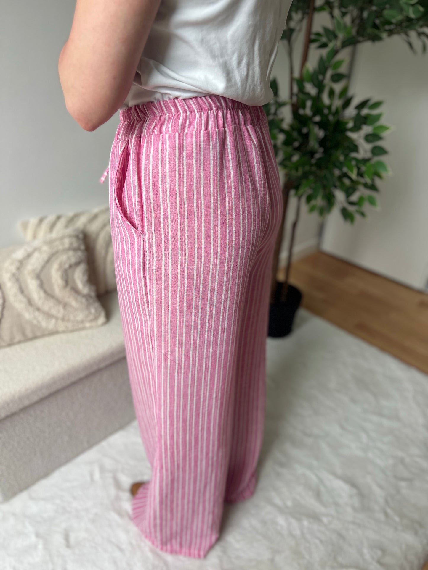 Pantalon rayé ARIA rose