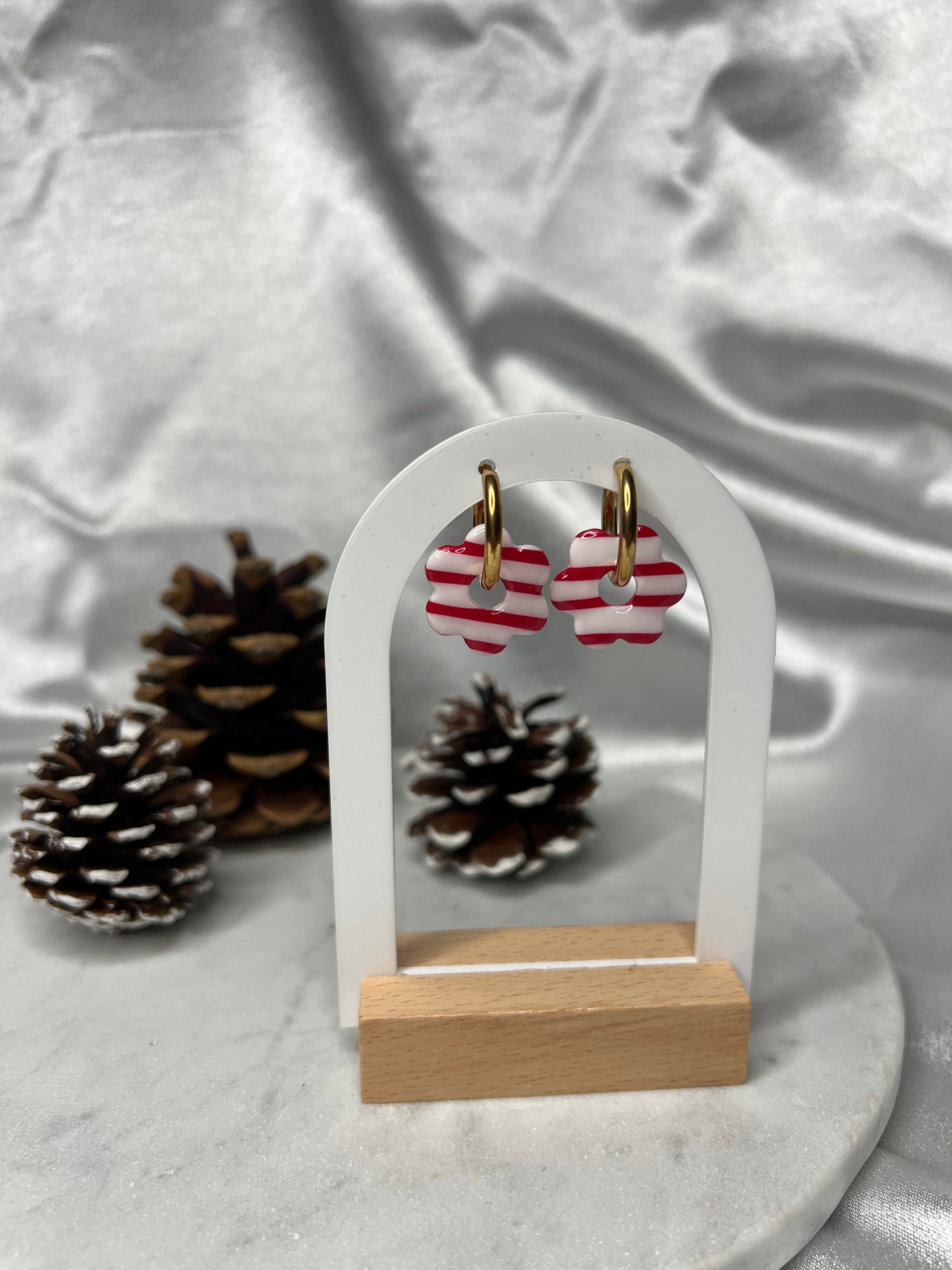 Pampilles FLEUR rouge rayées pour boucles interchangeables