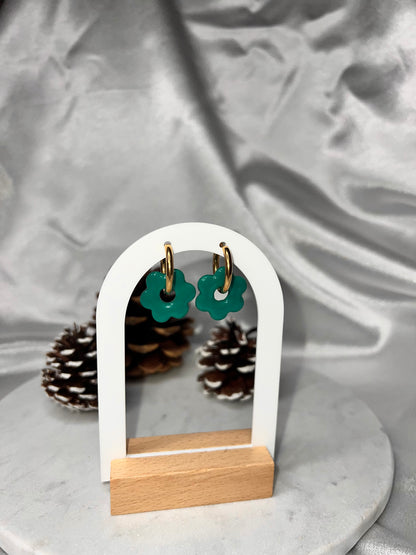 Pampilles FLEUR vert sapin pour boucles interchangeables