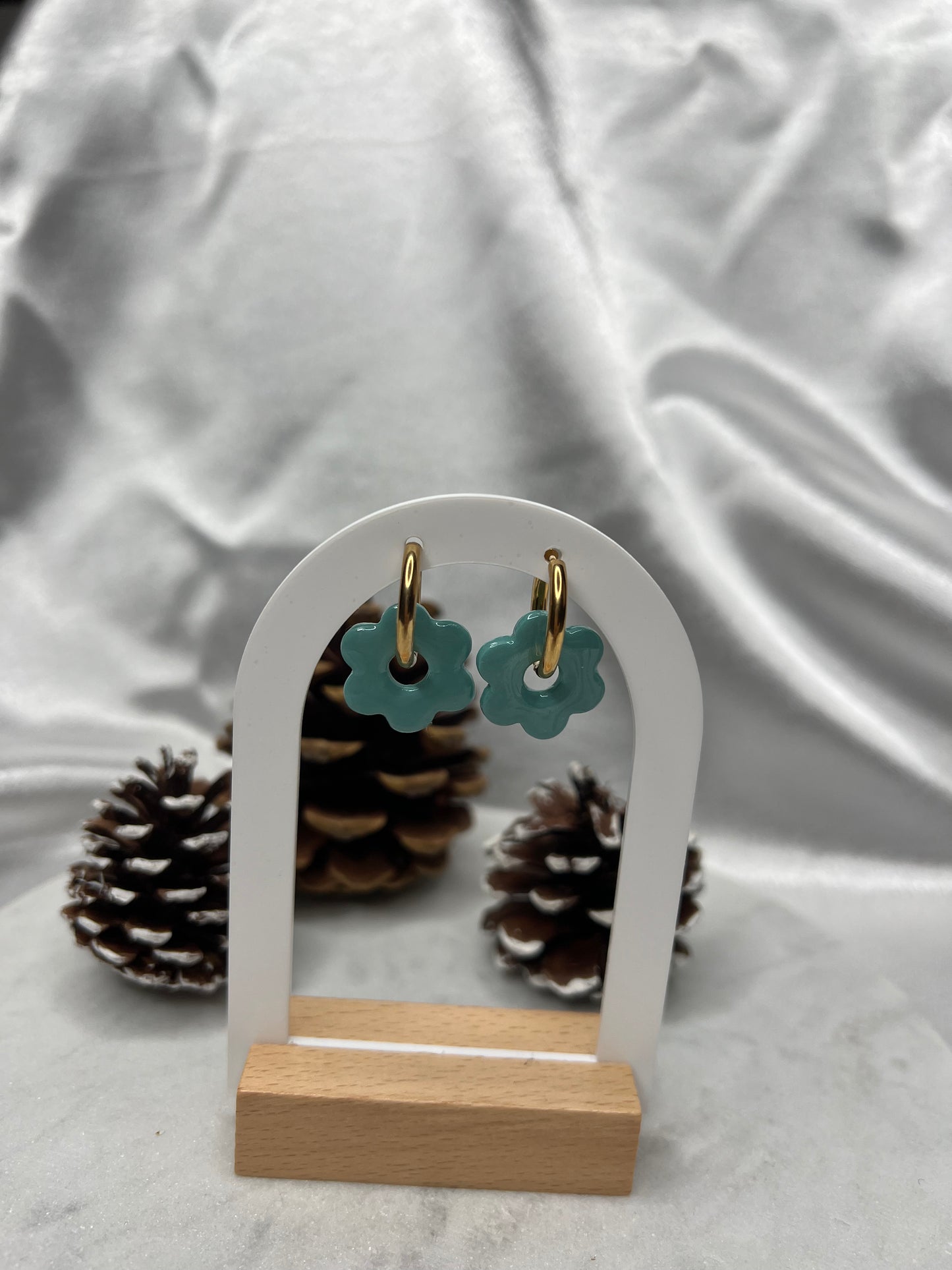 Pampilles FLEUR vert d'eau pour boucles interchangeables