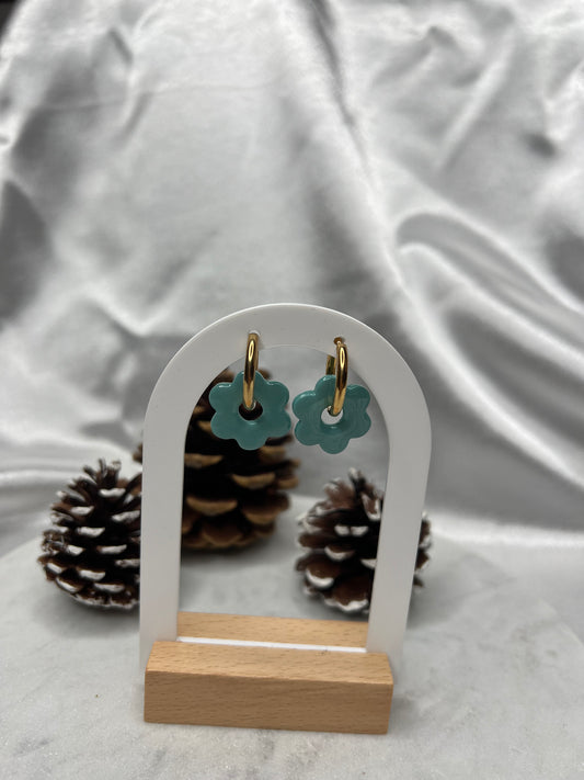 Pampilles FLEUR vert d'eau pour boucles interchangeables