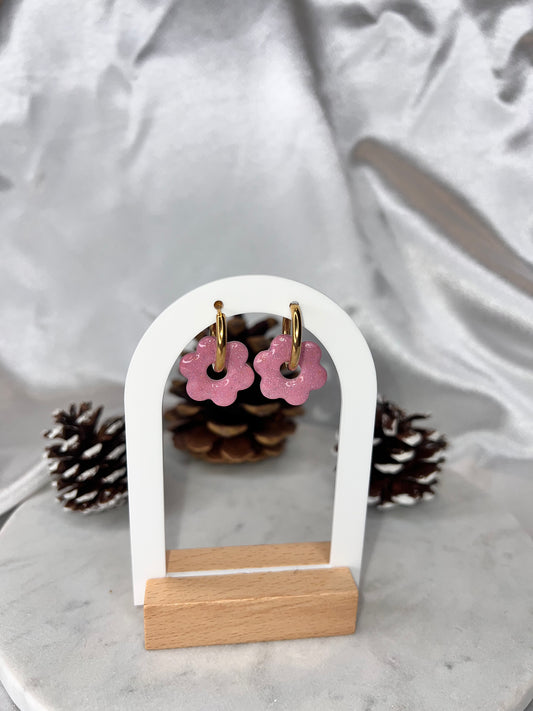 Pampilles FLEUR rose à paillettes pour boucles interchangeables