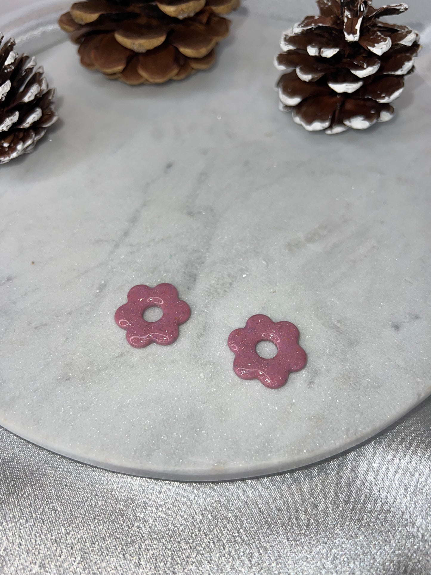 Pampilles FLEUR rose à paillettes pour boucles interchangeables