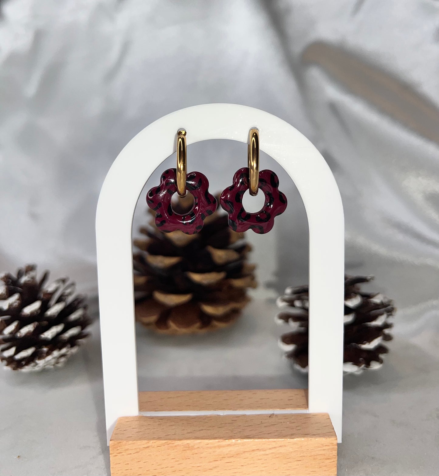 Pampilles FLEUR leopard bordeau pour boucles interchangeables