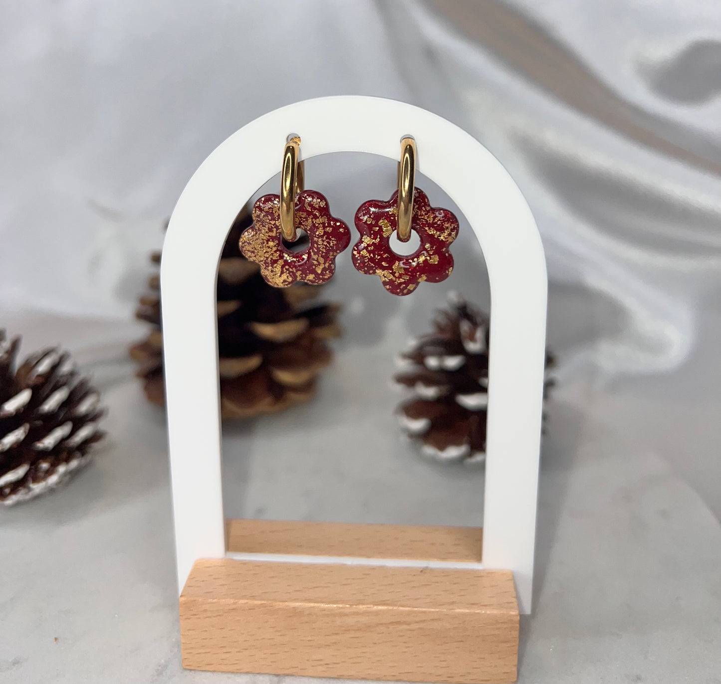 Pampilles FLEUR bordeau or pour boucles interchangeables