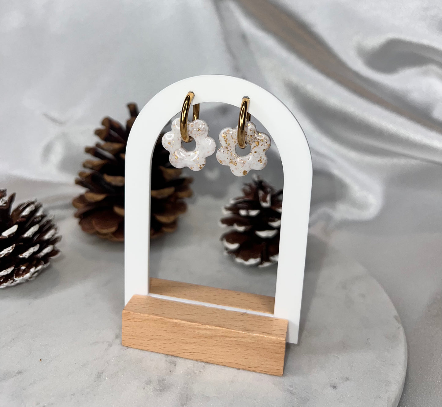 Pampilles FLEUR blanc et or pour boucles interchangeables